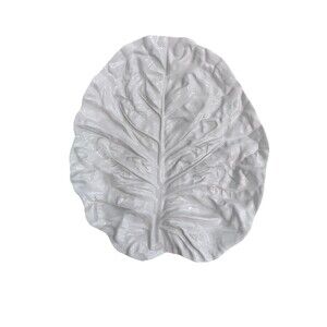 Bordallo Pinheiro White Cabbage Leaf Serving Platter Portugal Embossed Majolica